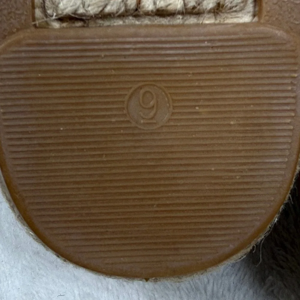Tory Burch Striped Canvas Espadrille Flats Cream Blue Brown Slip On Shoes 9